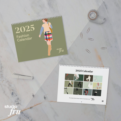 2025 Wall Calendar with 12 Unique Fashion Illustrations