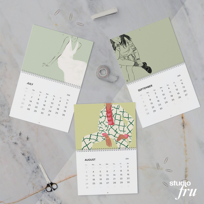 2025 Wall Calendar with 12 Unique Fashion Illustrations